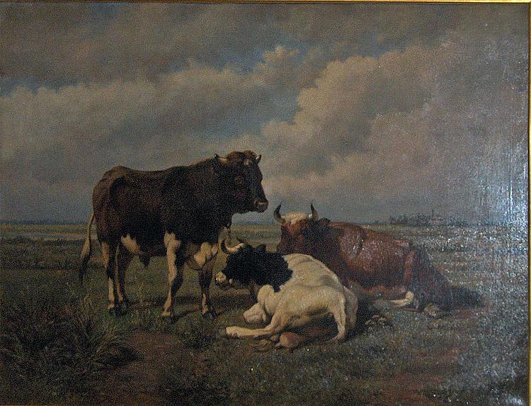 unknow artist Two cows and a bull China oil painting art
